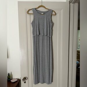 Seraphine Grey Stripe Maternity & Nursing Midi Dress
